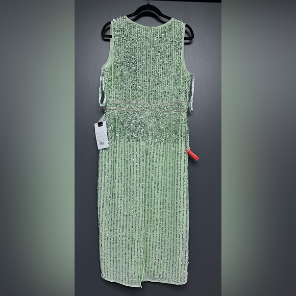 NWT Mac Duggal 70267 Sequined Sleeveless V-Neck Midi Sheath Dress Sage 12 - Picture 8 of 9